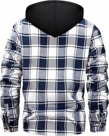 Men's Winter Fleece Warm Thick Plaid Jackets Heavyweight Cotton Hoodies Flannel Hooded Shirt JacketChristmas VTWT - A71藍 - 查看 9