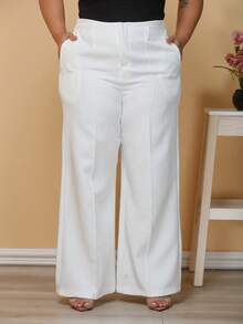 Plus Size Wide Leg Pants, New Fashion Tailored Fabric - White - View 4
