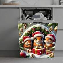1 pieza Imán plano con estampado de ardilla navideña, fácil de limpiar en lavavajillas, sin necesidad de adhesivo, apto para electrodomésticos de cocina (lavavajillas, refrigerador), decoración navideña, accesorios estacionales para el hogar, lavable y reutilizable, decoración interior