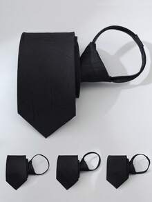 1 pieza Corbata a rayas para hombre, corbata con estilo de cremallera a rayas diagonales negras, de moda y versátil, adecuada para negocios, uso diario y todas las estaciones