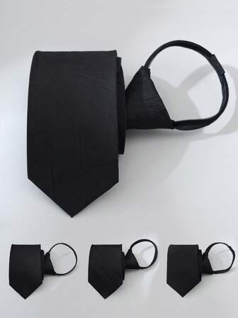 1pc Men's Striped Tie, Black Zipper Style Diagonal Striped Tie, Fashionable And Versatile, Suitable For Business, Versatile, Daily Wear, Suitable For All Seasons