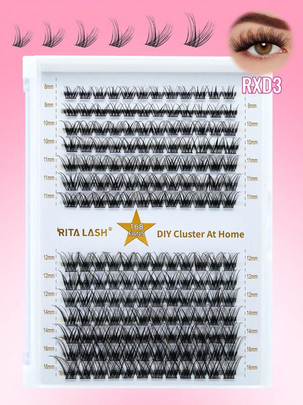 RITALASH RITALASH 168 pièces Cils individuels naturels doux et moelleux en forme de D, extensions de cils 8-16 mm, maquillage, faux cils, cils individuels