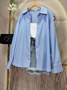 Women's Striped Print Button Front Casual Blouse, Fashion & Versatile, Autumn