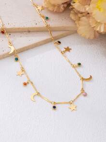 Women's Simple And Versatile Star Moon Sweet And Fashionable Chain Necklace (No Gift Box) - Multicolor - View 3