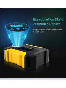 CARSUN Portable Tire Inflator Air Compressor, 150 PSI Cordless Air Pump, 12V DC Car Plug, Fast Inflation & Auto Shut-Off, LED Light, Smart Tire Pump For Cars, Bikes, Motorcycles, And Balls - Yellow - View 5