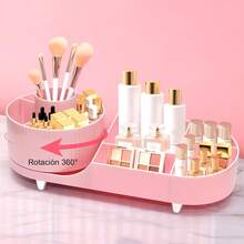 Organizador de Maquillaje, Gran Capacidad Organizador de Perfumes Giratorio de 360 ° , Porta Brochas de Maquillaje con 9 Compartimentos para Cosméticos, Brochas, Skincare, Rosa - Rosa A - Ver 9