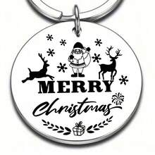 1PC Creative Stainless Steel Christmas Keychain With Carved Reindeer And Santa Claus Patterns, Keychain, Christmas Gift