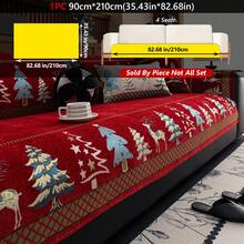 1PC Christmas Holiday Decor Sofa Cushion Chenille Jacquard Seat Pad With Reindeer And Christmas Tree Pattern, All-Season Non-Slip Sofa Cover Machine Washable - Red - View 13