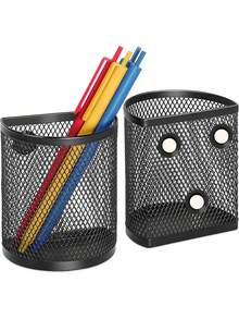 1/2 piezas Organizador de cesta magnética de metal para refrigerador, Soporte magnético de malla para bolígrafos, Organizador de lápices y marcadores de malla para escritorio, Soporte de bolígrafo de malla de hierro metálico, Soporte de bolígrafo semicircular y almacenamiento para el hogar y la oficina para la cocina, el refrigerador, el escritorio - Diseño negro duradero y ahorrador de espacio con bolígrafos de varios colores, suministros de manualidades, amigable para la familia