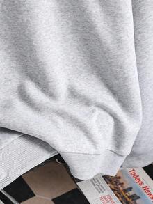 Tween Boy Cartoon Skateboard Print Warm Sweatshirt - Grey - View 4