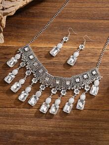3pcs Exaggerated Square Geometric Necklace Set, Minimalist Luxury Necklace And Earrings Jewelry Set For Women - Rectangular Necklace - View 13