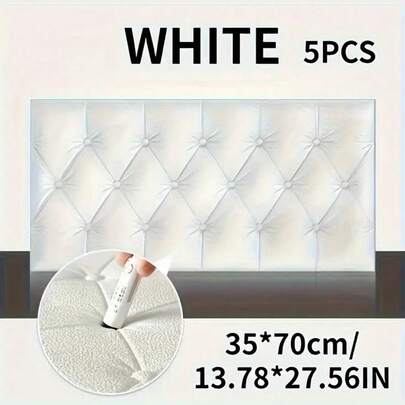 5pcs Self-Adhesive 3D Foam Wall Panels - Thick & Durable Plastic Texture, Easy To Cut & Install, Reusable Modern Bedhead & Kitchen Wall Decorations With Matte Finish, Black/White/Grey/Beige - DIY-Friendly 3D Wallpaper Alternative For Home, Teen Boys Room, Bedroom, Living Room - Creative Soft Bedside Headboard Decor, Textured Surface, Shiny Accent, Versatile For Walls & Furniture, Room Makeover, Home Decor, Contemporary Design, Highquality Material, Peel And Stick Wallpaper,