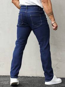 Men Stretchy Skinny Jeans, Korean Fashion Stylish & Versatile Casual Pants Straight - 藍色 - 查看 7