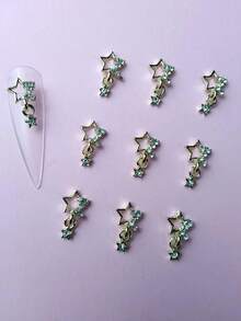10 pezzi/confezione Decorazioni per unghie in stile giapponese con charms a forma di pentagramma in lega e strass, accessori fai-da-te per decorazione unghie