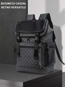 Men's Backpack, Vintage Floral Casual Travel Bag, PU Leather Flip Cover Backpack, Scratch-Resistant And Durable, Lightweight And Portable, Suitable For Travel, Camping, Hiking, School, College, Youth, Gift For Valentine's Day And Back To School Holiday Laptop Case - Black - View 6