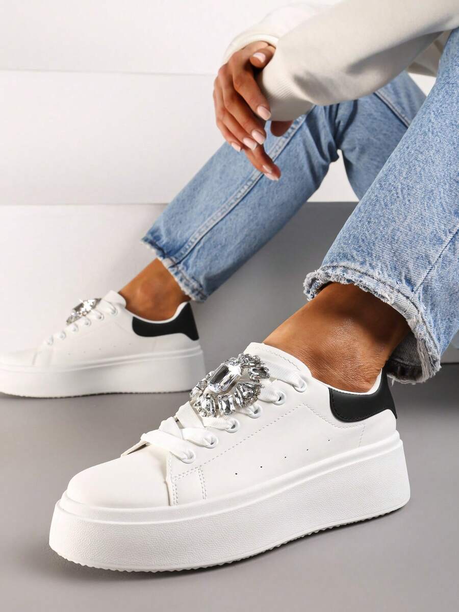 Women's Chunky Platform Sneakers With Embellishment - Casual Spring/Autumn - Black - View 1