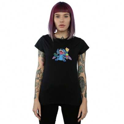Disney Womens/Ladies Lilo And Stitch Munchies Cotton TShirt (Black)