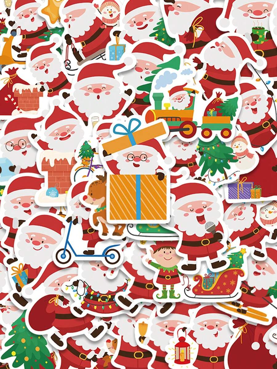 50 Stücke Cartoon Weihnachtsmann Aufkleber, fröhliche Weihnachten Aufkleber für Laptop, Koffer, Computer, Tagebuch, Kühlschrank, Handy, Raumdekoration, Weihnachtsparty Spielzeug Geschenke