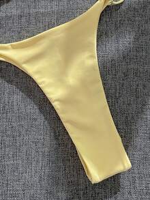 Ladies' New Summer Clothes - Elegant Vintage Sexy Romantic Rhinestone Embellished Wine Red, Aubergine, Deep Chestnut Red Ladies' Swimwear Bottoms, Holiday/Beach Wear Tie Bikini Bottoms Swimsuit - Light Yellow - View 7