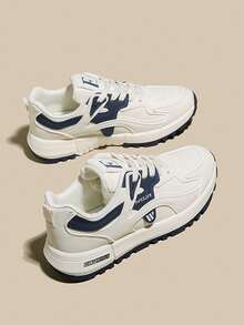 Zapatillas deportivas de mujer con cordones, puntera redondeada y bloques de color, calzado deportivo informal Zapatillas de tenis para mujer, suela plana antideslizante - Azul - Ver 6