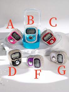 1pc Mini Rhinestone Ring Tally Counter, Colorful Rhinestone Small Finger Electronic Counter, Boxed Rhinestone Counter - Multicolor - View 9