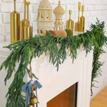 2 Pcs Christmas Norfolk Pine Garland, 6 Ft Dense Real Touch Pine Garland Ornament, Realistic Artificial Pines Greenery Garlands For Mantle, Table, Fireplace, Indoor, Outdoor Xmas Decoration - 綠色 - 查看 1