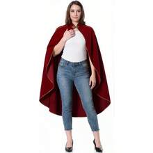 Women's Medieval Cloak Renaissance Velvet Cape With StandUp Collar Queen Princess Costume Halloween Christmasgift - Đỏ - Xem 6