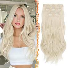 FESHFEN Clip-In Extensions, 50 Cm Wavy Clip-In Hair Extensions Blonde For Women, 5 Pieces, Natural Hair Extensions, Synthetic Hairpiece, Hair Extensions - Platinum Blonde Mixed - View 7
