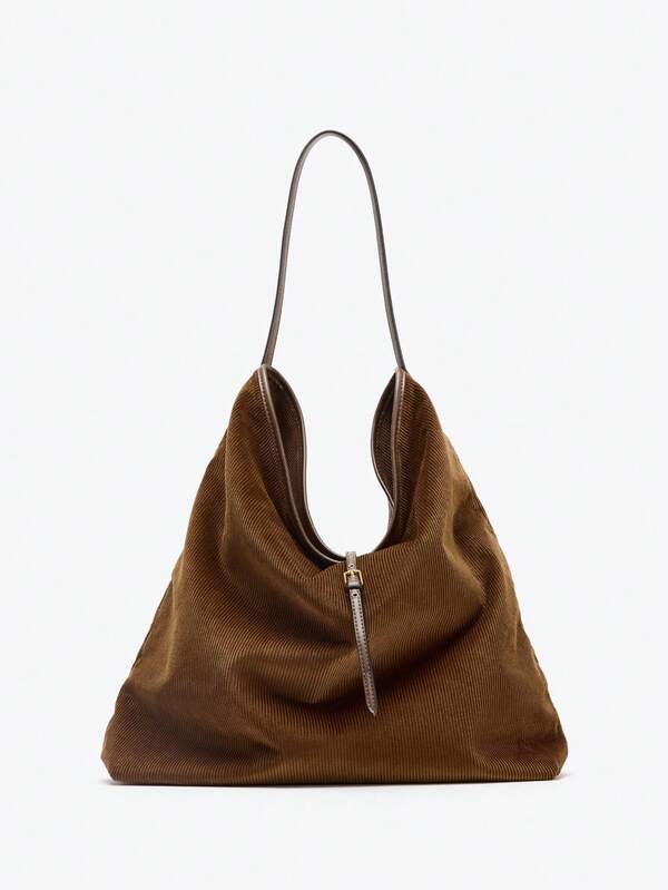 Women's Shoulder Tote Bag, Vintage Corduroy Effect One Shoulder Shopping Bag, Large Handbag