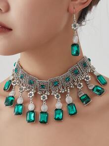 3pcs Exaggerated Square Geometric Necklace Set, Minimalist Luxury Necklace And Earrings Jewelry Set For Women - Rectangular Necklace - View 4