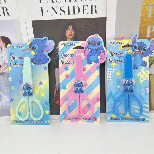 1 pieza Tijeras con diseño de Stitch, tijeras de cortar papel, agarre de silicona, tijeras de papelería para estudiantes, nuevas y lindas tijeras con forma de dibujos animados para estudiantes y scrapbooking