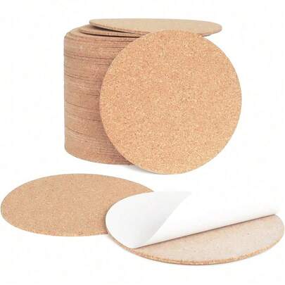 24 Pcs Thick Self-Adhesive Cork Sheets Cork Coasters, Round Cork Board Cork Tiles, Backing Cork Mats With Strong Adhesive-Backed For DIY Coasters