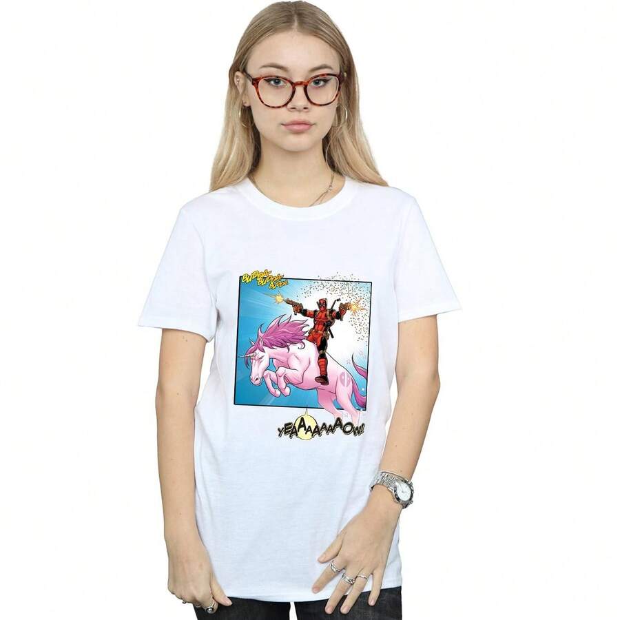 Marvel Damen/Frauen Deadpool Hey You Baumwolle Boyfriend T-Shirt (Weiß) - Weiss - Übersicht 1