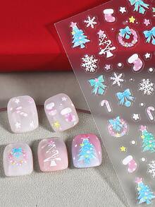 3 pezzi Adesivi per unghie natalizi 5D a gradiente, con fiocchi di neve, alberi di Natale, alci, palline di cristallo, luci colorate e neve, design carino ed elegante in stile Y2K per Natale e Capodanno, decorazioni per unghie autoadesive, gel polish, decalcomanie