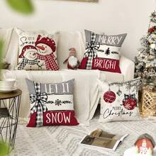 4/1 Set, 45*45cm Christmas Theme Pillow Covers, Soft & Comfortable Pillow Cases With Zipper Closure, For Home & Room Decor, Santa Claus & Snowman Design, Machine Washable - Multicolor - View 9