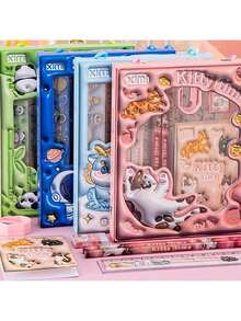 6pcs Stationery Set, 3D Gift Pencil Set, Back To School Gift, Perfect Gift For Birthday, Valentine's Day, Christmas, Thanksgiving And Holiday Collection, Ideal For Halloween, Christmas, Thanksgiving