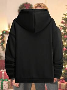 Custom Personalized Patterned Hoodies For Men And Women,Lightweight,Polyester, Perfect For Christmas Party Attire, Basic Autumn/Winter Wear. - Black - View 6