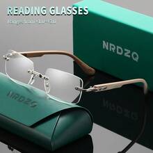 NRDZQ 金属老花镜，新款时尚复古方形无框老花镜，高清护眼，长时间佩戴不晕眩，适合阅读/缝纫/商务/办公/优雅/日常佩戴的男士近视眼镜，轻巧弹簧铰链镜框，防滑设计，适合运动，电脑舒适阅读，防眼疲劳老花镜，便携设计，适合各种脸型，礼盒包装，奢侈品牌设计师眼镜，节日礼物，送给父母的礼物，情人节礼物，教师节礼物，返校季礼物，眼镜，男士眼镜，男士老花镜 - 透明色 - 查看 7
