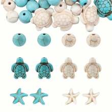10/20/30/50/100pcs Assorted 3D Turquoise Sea Turtle Beads, Vibrant Natural Stone Jewelry Supplies, Suitable For DIY Bracelets, Necklaces, Earrings - Ocean Style Craft Series, Sea Turtle Jewelry - Multicolor - View 2