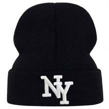 NY Letter Print Beanie - Unisex All Season Lightweight Winter Ski & Outdoor Cap, With NY Initial, White/Black, Elastic Fit For Men And Women, Casual And Sports Wear (Hand Wash, Comfortable Year-Round) - Suitable For Cycling, Skiing, Daily Use - NY Themed Design (Black/White/Beige) - Multipurpose For Gym, Travel And Casual Outfits - Y2K Style With NY Logo - Hand Wash Only - Perfect For Outdoor Activities And Casual Wear, Winter Accessory, Snow Gear