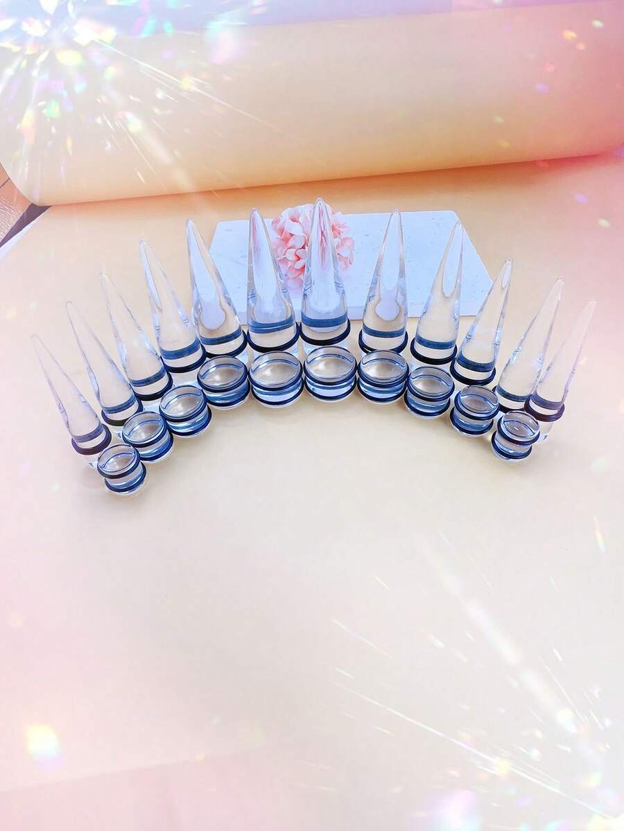 最新夸张个性大尺寸高透高亮树脂圆锥形圆柱形耳塞，10mm-20mm亚克力男女通用耳塞，欧美流行，派对，嘻哈，哥特，礼物 - 耳廓 - 查看 1