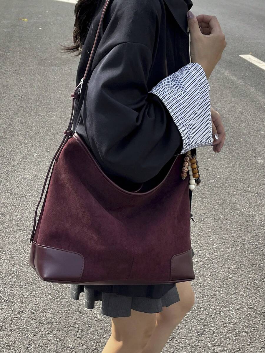 Bolso de mano, bolso de hombro y bolso de gran capacidad de ante y piel de ciervo, nueva moda 2025