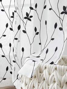 Floral Embroidered Sheer Curtain Simple White Transparent Curtain With Rod Pocket Embroidered Vine Floral Pattern Curtain Semi-Sheer Linen-Like Voile Curtain For Bedroom, Living Room