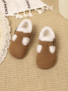 幼儿男童/女童防滑软底毛绒保暖休闲平底鞋，适合秋冬季