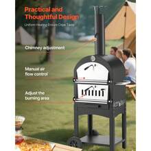 Outdoor Pizza Oven, 12" Pellet Fire Ovens, 2-Layer Pizza Oven Wood Fired, Wood Burning Outdoor Pizza-Oven With 2 Removable Wheels, 1000℉ Max Temperature Fired Pizza-Maker Ovens For Barbecue - Vertical Black 45.8 x 46.4 x 141.8 cm 12-inch - 查看 4