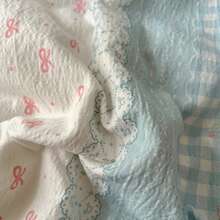 [2025 New Design]Blue White Plaid Bow Duvet Cover Set, Floral Pink Ruffle Bedding, 3Pcs (1 Duvet Cover + 2 Pillowcases, No Inserts) For Women, Single And Double Size, Pillowcase Pattern Random Cut - 藍色 - 查看 11