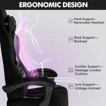 Ergonomic Velvet Fabric Black Gaming Chair, High Back Ergonomic Gamer Chair For Adult, Comfortable Video Game Chair With Footrest And Massage Lumbar Cushion, Racing Reclining Office Computer Desk Chair - màu đen - Xem 7