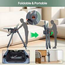 Cochildor 3-In-1 Foldable High Chair For Babies & Toddlers – Adjustable Height, Reclining Seat, 5-Point Safety Harness, Removable Tray, Lockable Wheels, Washable Cushion – Portable & Easy,Green/White/Black - 綠色 - 查看 5