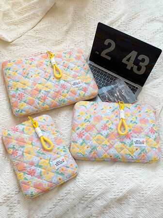 EIGIIS 1pc Style Ditsy Floral Laptop Bag For 11inch 13inch 15inch Compatible With MacBook And IPad, Shock-Absorbing Inner Lining, Puffy Laptop Sleeve Cute Floral Protective Case, Teacher Storage Bags Classroom Orgnizer Bags