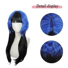 Peluca de cabeza de medusa teñida de azul y negro, peluca de cosplay para hombres, cabello sintético resistente al calor, forro interior de rosa, adecuada para juegos de roles, Halloween, festivales de música